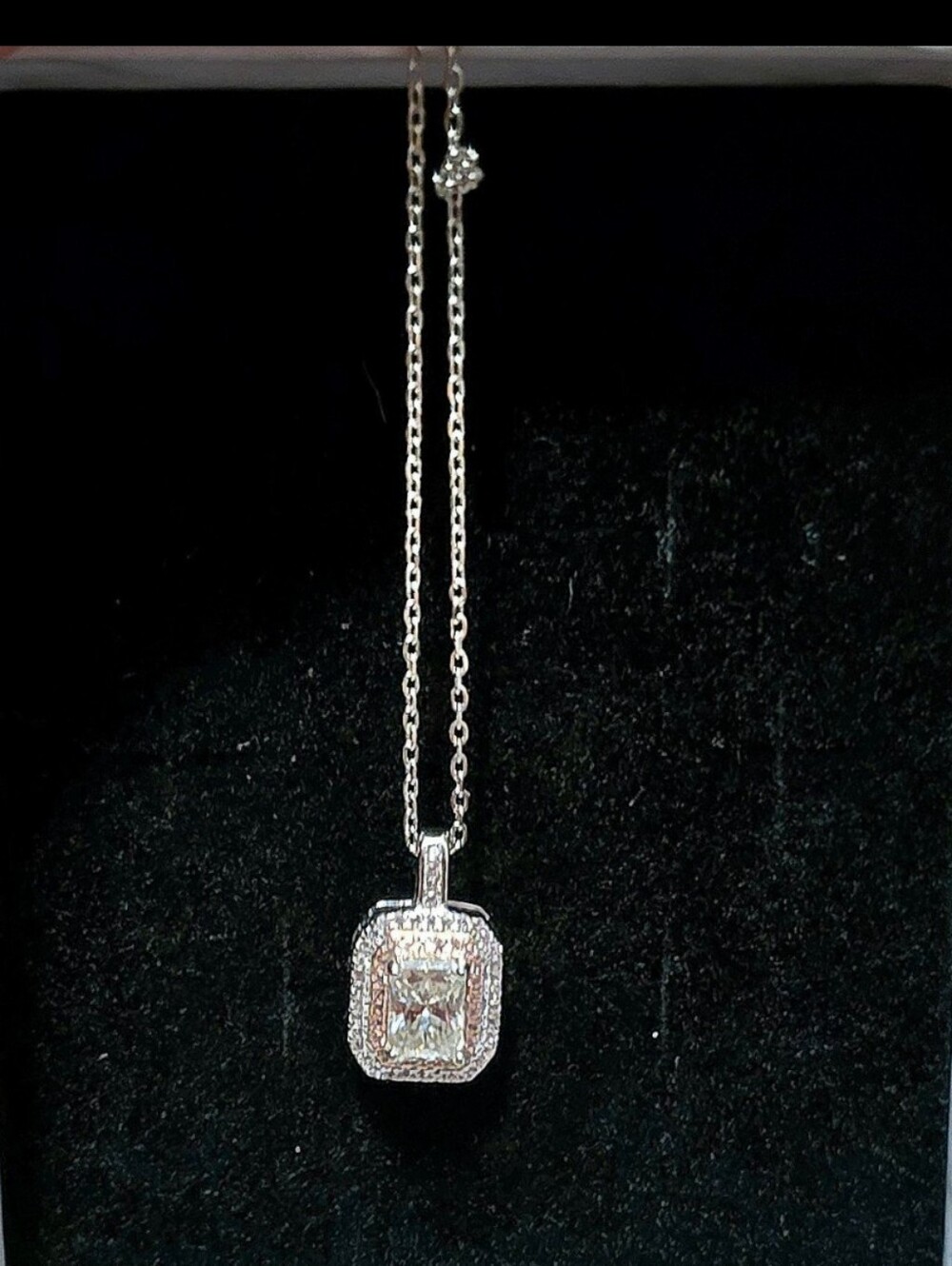 Radiant Cut Moissanite Double Halo Pendant Necklace